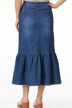 Cato Flounced Denim Maxi Skirt> Skirts|Jeans