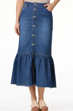 Cato Flounced Denim Maxi Skirt><noscript><img width=