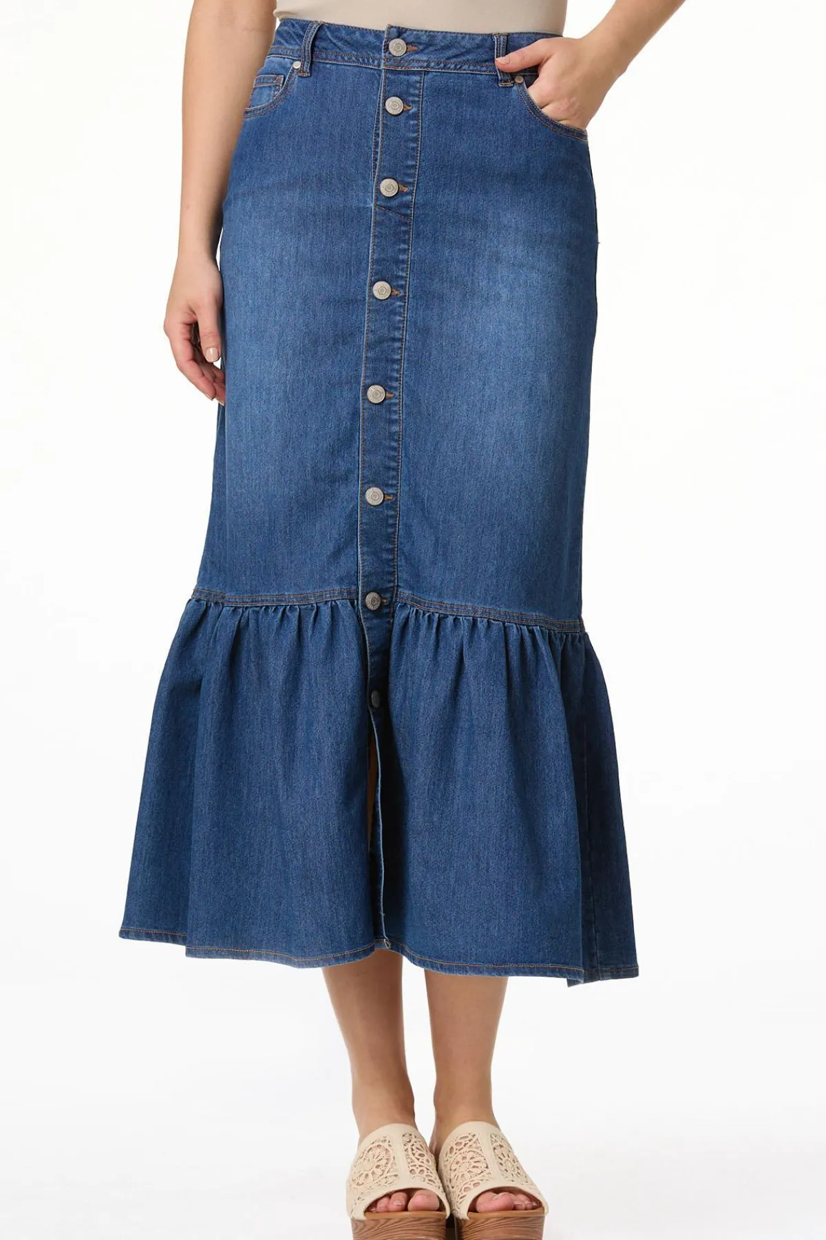 Cato Flounced Denim Maxi Skirt> Skirts|Jeans