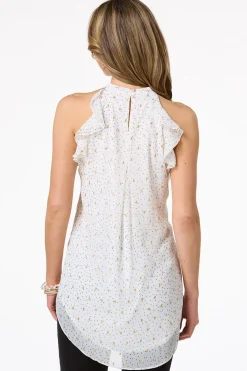Cato Flounced Dotted Halter Top> Tops