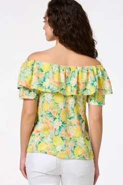 Cato Flounced Floral Lemon Top> Tops