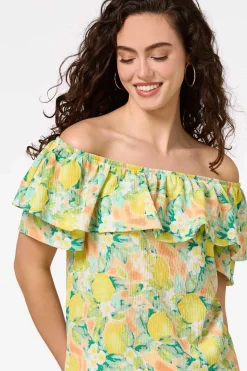 Cato Flounced Floral Lemon Top><noscript><img width=