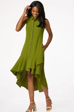 Cato Flounced High- Low Shirt Dress> Dresses