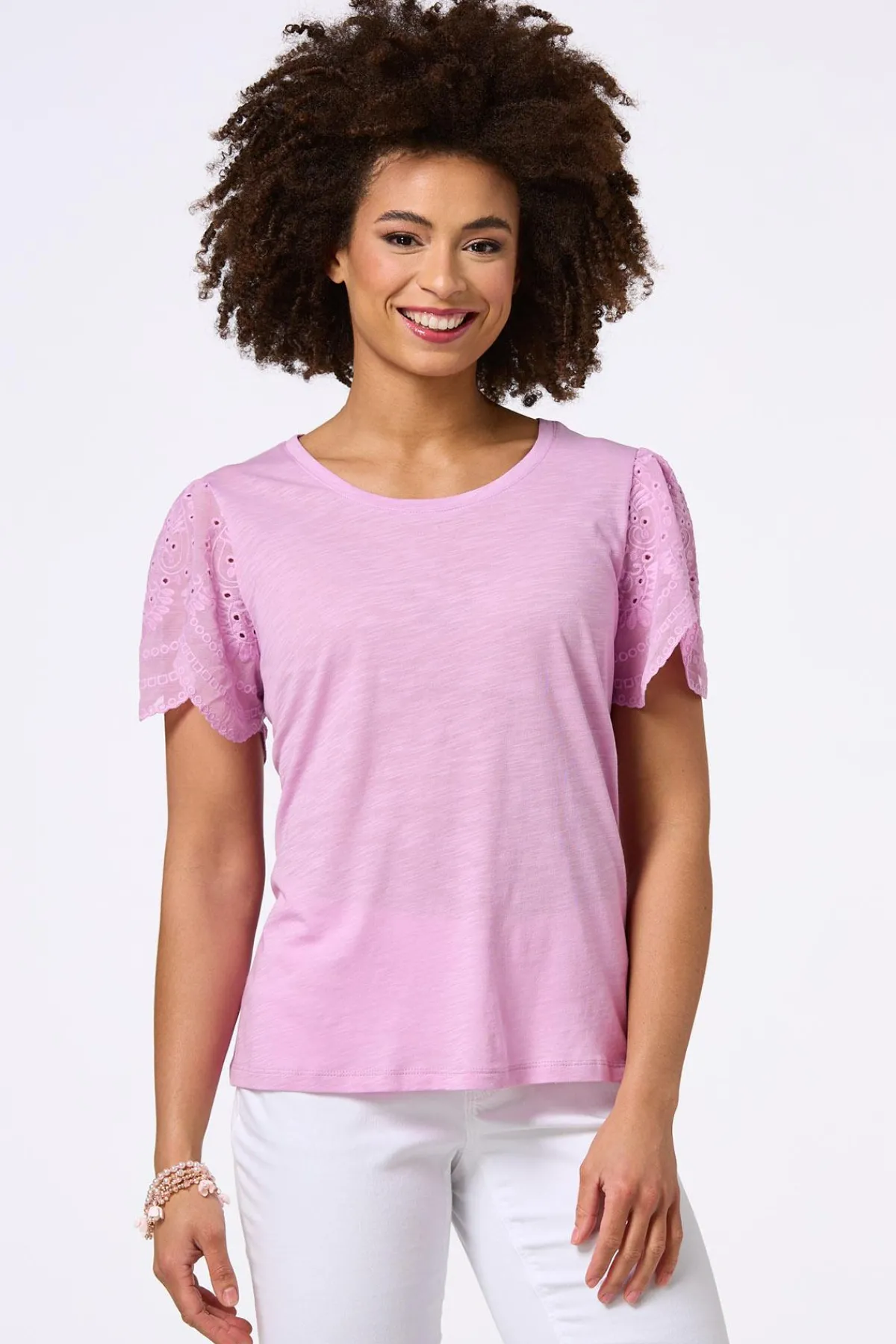 Cato Flutter Eyelet Sleeve Top> Tops