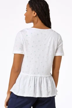 Cato Foiled Star Peplum Top> Tops