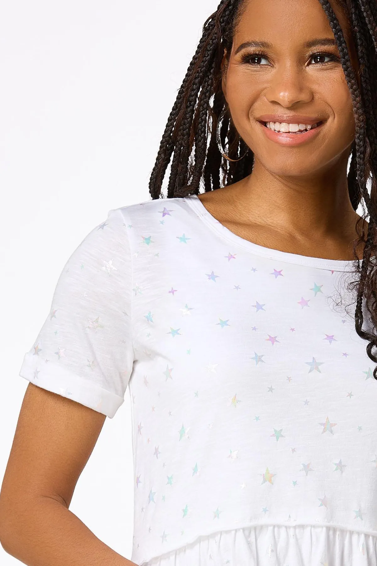 Cato Foiled Star Peplum Top> Tops
