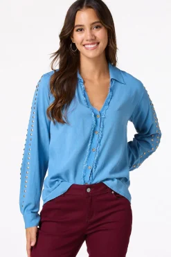 Cato Frayed Chambray Shirt> Tops