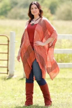 Cato Frayed Trim Stripe Kimono> Cover Ups|Tops