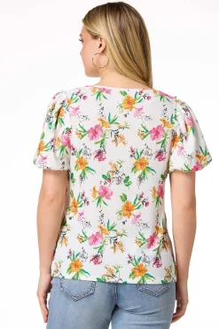 Cato Garden Floral Puff Sleeve Top> Tops