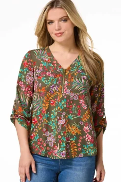 Cato Garden Floral Zip Front Top> Tops