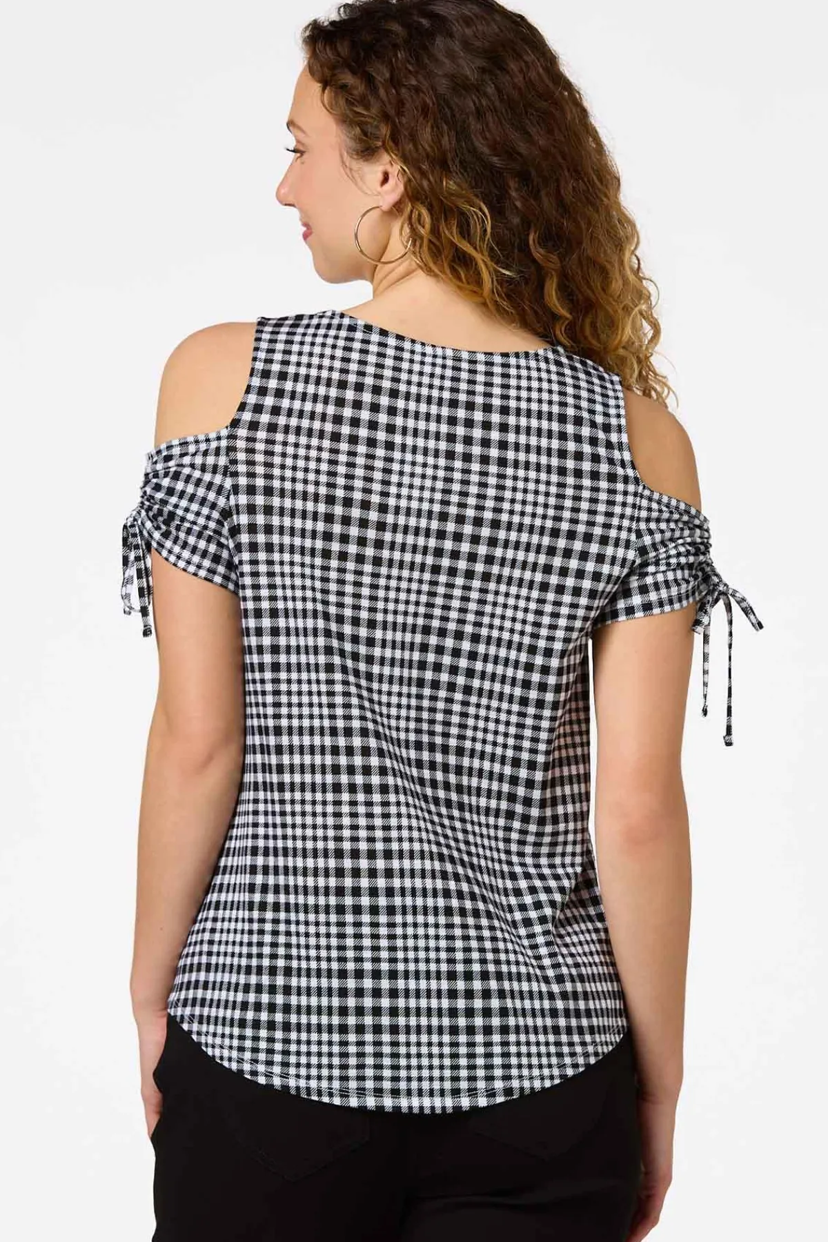 Cato Gingham Cold Shoulder Top> Tops