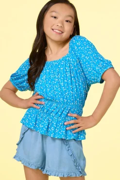Cato Girls Blue Floral Top> Tops & Jackets