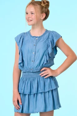 Cato Girls Chambray Ruffled Top> Tops & Jackets