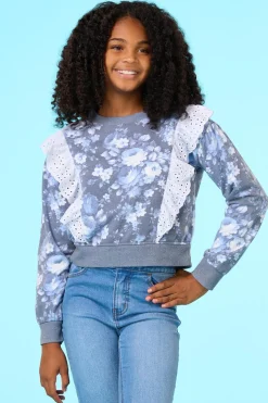 Cato Girls Floral Eyelet Trim Sweatshirt> Tops & Jackets