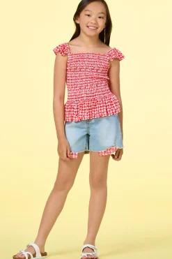 Cato Girls Peek A Boo Print Denim Shorts><noscript><img width=