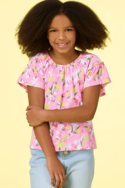 Cato Girls Pink Floral Top> Tops & Jackets