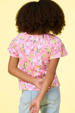 Cato Girls Pink Floral Top> Tops & Jackets