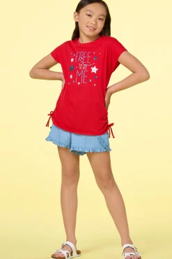 Cato Girls Ruffled Chambray Shorts><noscript><img width=