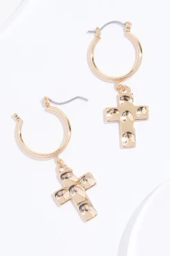 Cato Cross Charm Hoop Earrings> Inspirational|Earrings