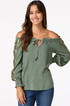 Cato Gold Disc Embellished Poet Top><noscript><img width=
