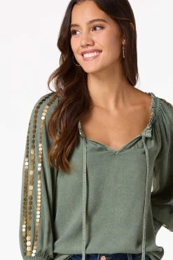 Cato Gold Disc Embellished Poet Top><noscript><img width=