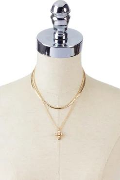 Cato Pearl Cross Pendant Layered Necklace> Inspirational|Necklaces
