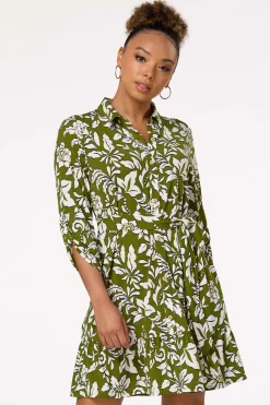 Cato Green Floral Shirt Dress> Dresses
