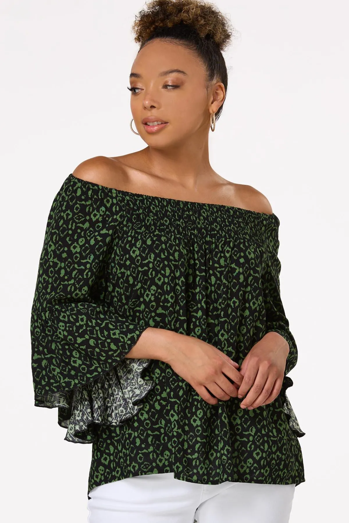 Cato Green Leopard Poet Top> Tops