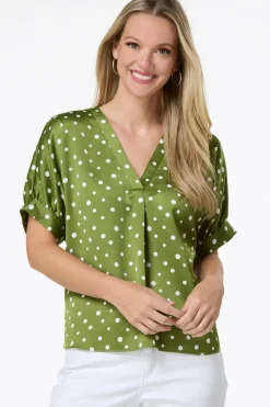 Cato Green Polka Dot Top> Tops