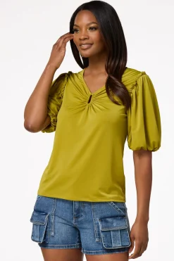 Cato Green Puff Sleeve Top> Tops