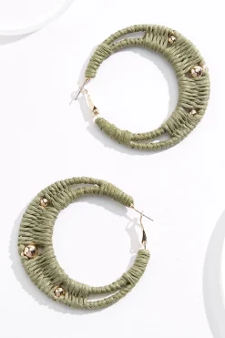 Cato Green Raffia Wrapped Hoop Earrings> Earrings