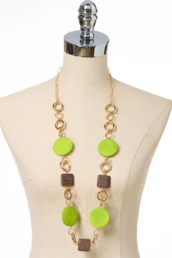 Cato Green Wood Gold Ring Long Necklace Set><noscript><img width=