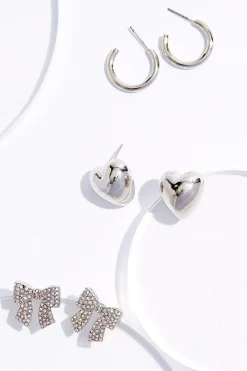 Cato Heart Hoop Bow Earring Set> Earrings