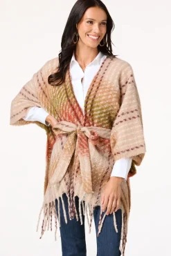 Cato Houndstooth Plaid Tie Waist Poncho> Cold Weather