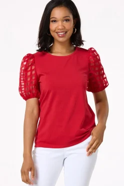 Cato Illusion Check Sleeve Top> Tops