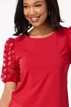 Cato Illusion Check Sleeve Top><noscript><img width=