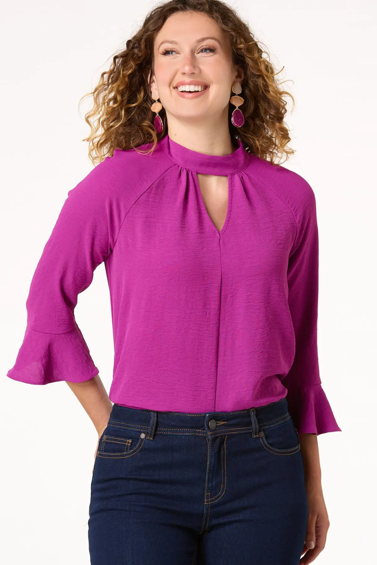 Cato Keyhole Mock Neck Top> Tops
