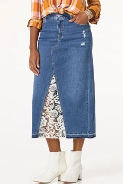 Cato Lace Inset Denim Skirt> Skirts|Jeans