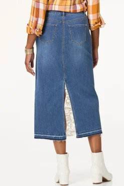 Cato Lace Inset Denim Skirt> Skirts|Jeans