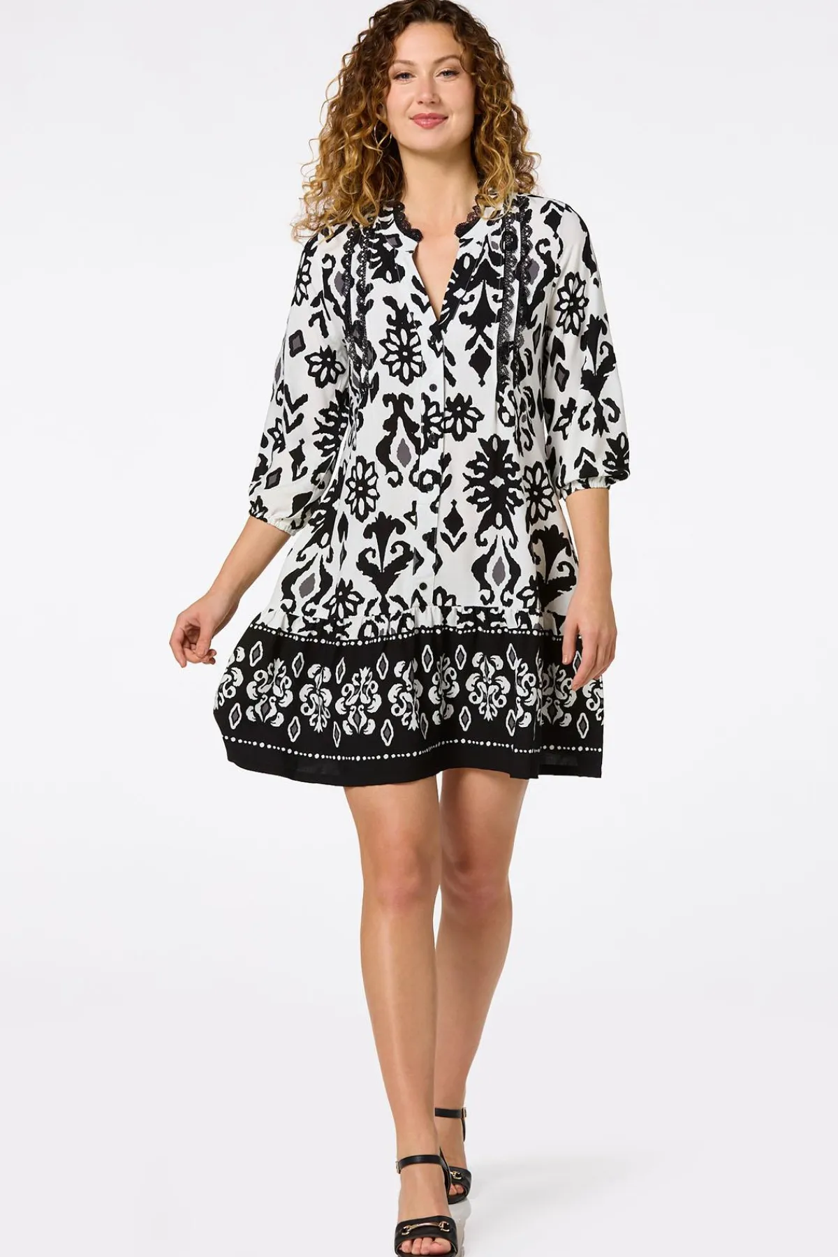 Cato Lace Trim Shirt Dress> Dresses