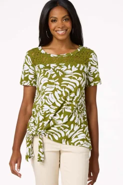 Cato Lacy Leaf Print Top> Tops