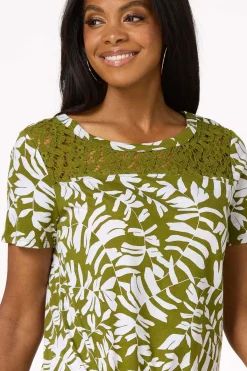 Cato Lacy Leaf Print Top><noscript><img width=