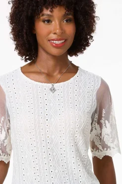 Cato Lacy Mesh Sleeve Top><noscript><img width=