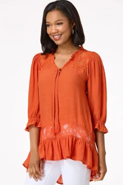 Cato Lacy Ruffled Crepe Tunic> Tops
