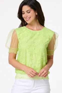 Cato Lacy Tulle Sleeve Top> Tops