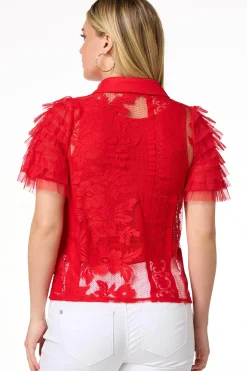 Cato Lacy Tulle Sleeve Top> Tops