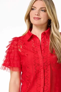 Cato Lacy Tulle Sleeve Top><noscript><img width=