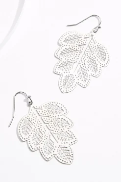 Cato Laser Cut Silver Leaf Earrings> Earrings