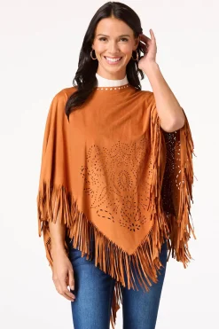 Cato Laser Cut Suede Poncho><noscript><img width=