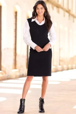 Cato Layered Mixed Media Sweater Dress> Dresses